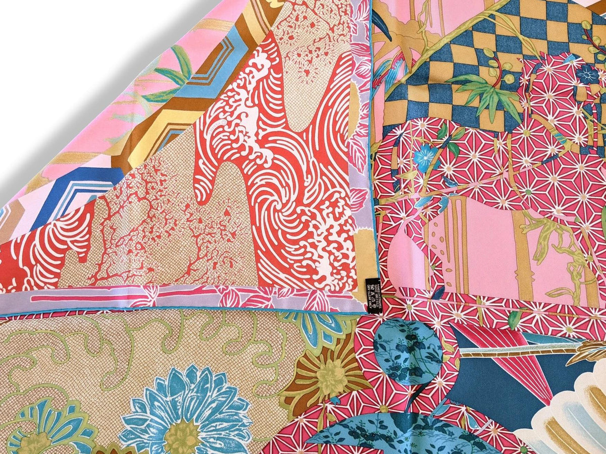 Hermes 2011Turquoise/Lilas/Rose/Rouge EX-LIBRIS EN KIMONOS by Anamorphee Twill 90, Mint!