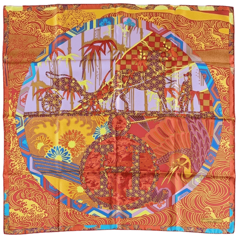 HERMES 2011 Ex Libris en Kimonos by Anamporphee Silk Twill Scarf 90 x 90 cm