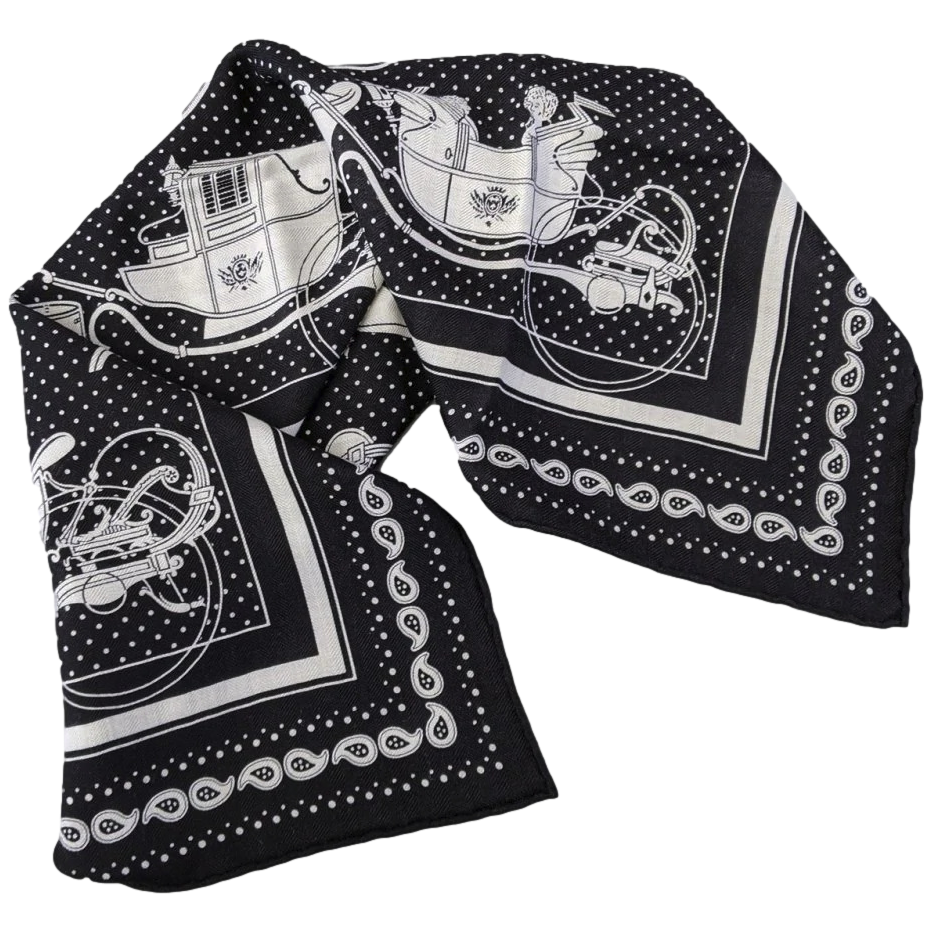 Hermes 2020 Noir/Blanc/Noir EX-LIBRIS Cashmere Bandana 55