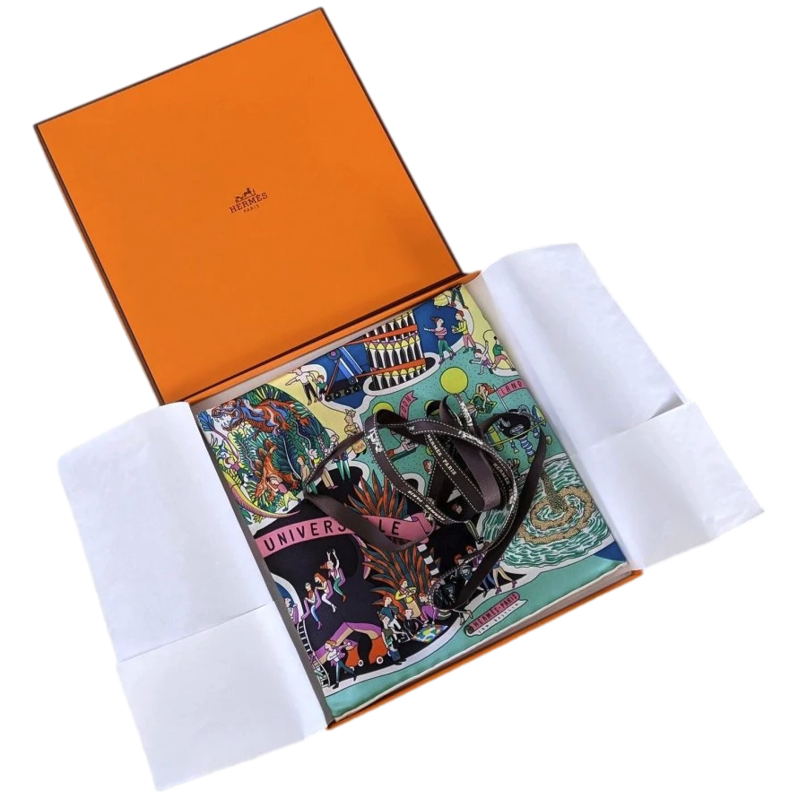 Produits Hermes [AC4] Black/Green/Yellow EXPOSITION UNIVERSELLE by Jan Bajtlik Twill Carre 90cm