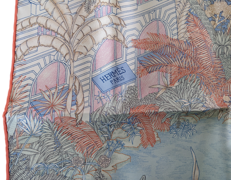 HERMES FAUBOURG TROPICAL DETAIL Twill Silk Gavroche 45 x 45 cm
