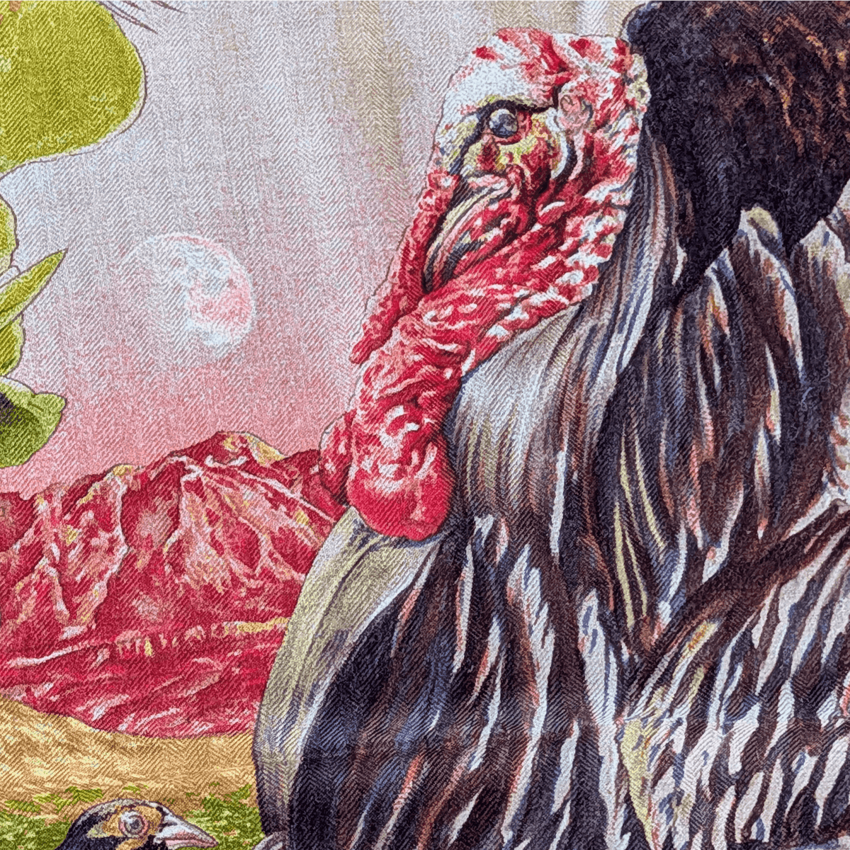 HERMES Faune et Flore du Texas Kermit Oliver Cashmere Silk Shawl 140 1987 Dusty Rose Olive Unused Rare