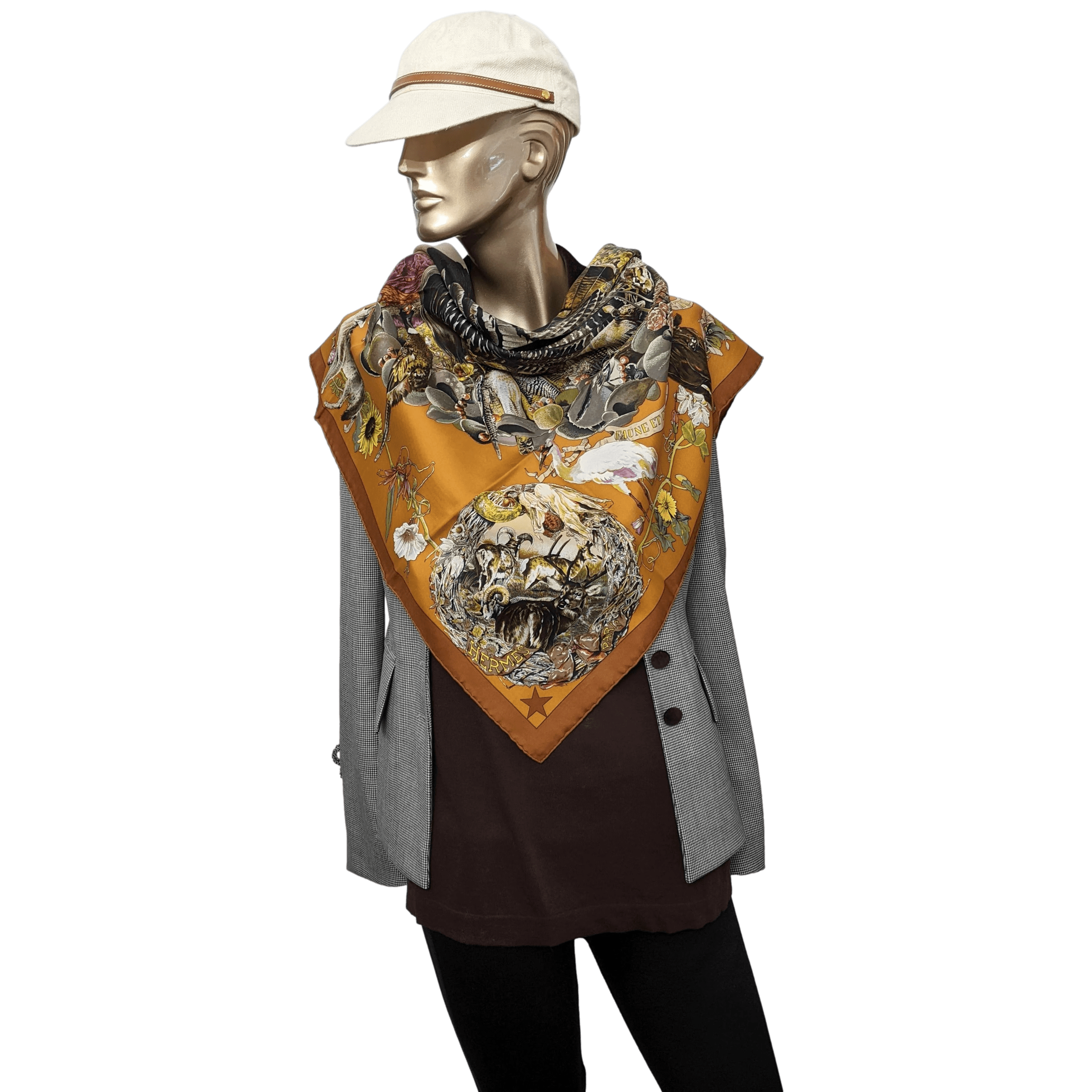 HERMES 1987 Faune et Flore du Texas Wildlife Twill Silk Scarf 90 x 90 cm,