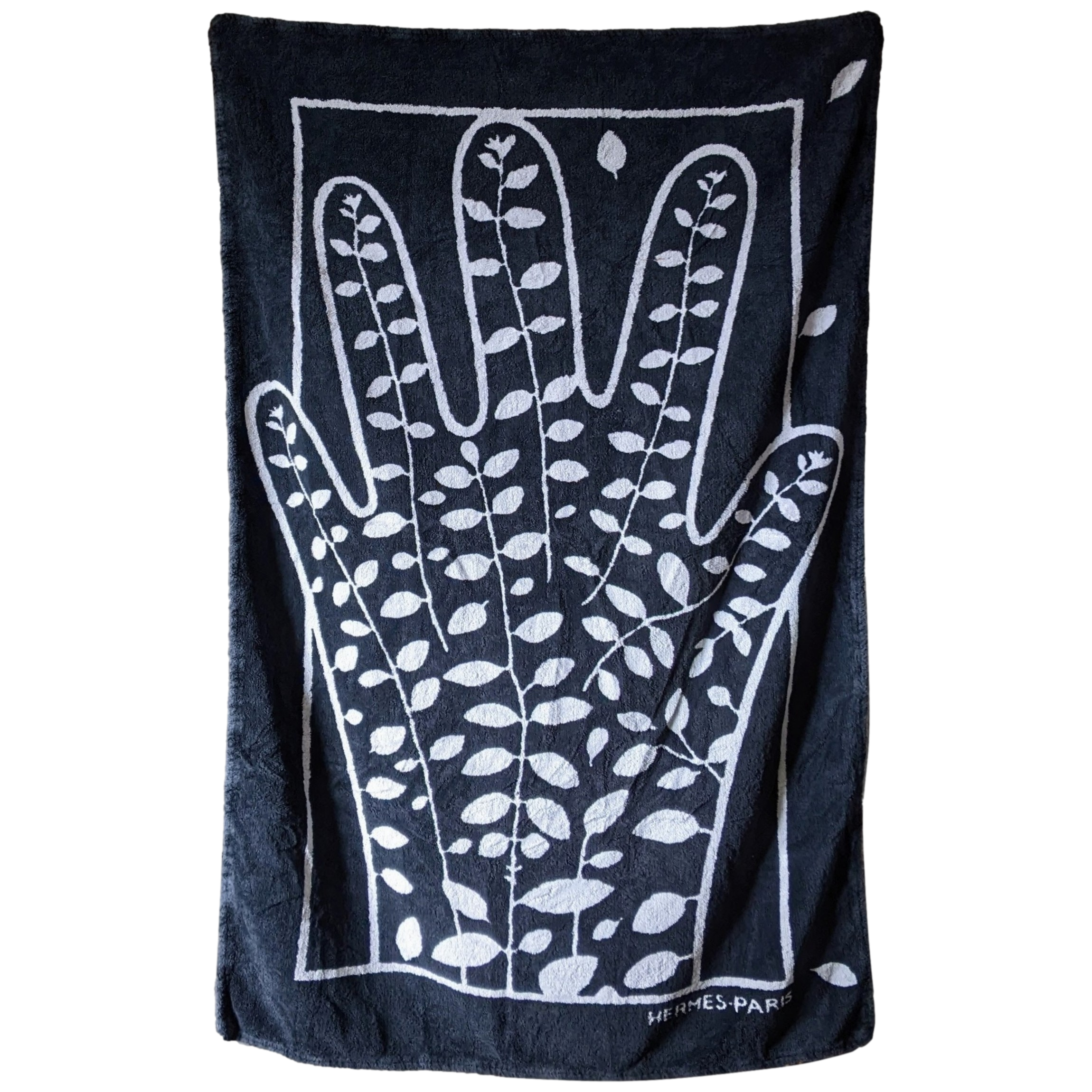 HERMES FEUILLAGE MAIN B/W Terry Beach Towel 90 x 150 cm