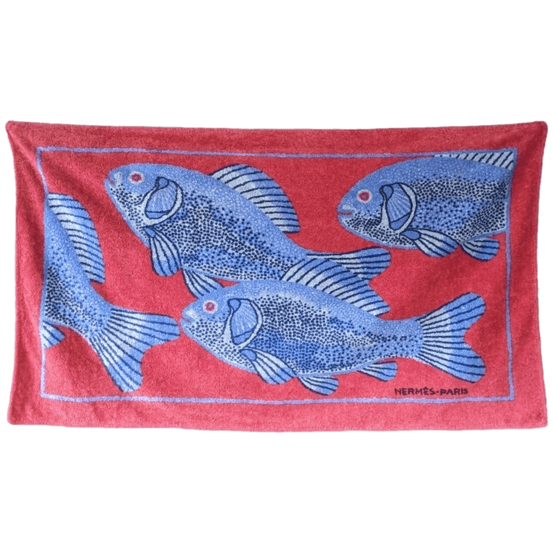 HERMES Fishes Cotton Terry Animal Print Towel 90 x 150 cm