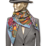 HERMES 2011 Fuchsia/Blue Fleurs d'Indiennes Twill Scarf 90 x 90 cm
