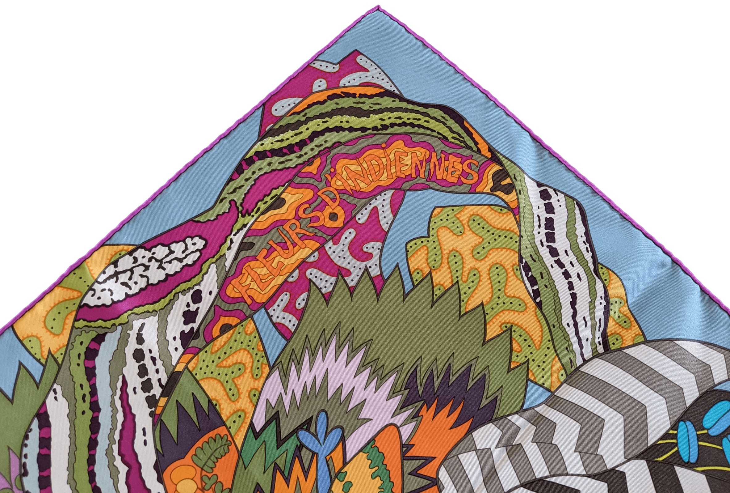 HERMES 2011 Fuchsia/Blue Fleurs d'Indiennes Twill Scarf 90 x 90 cm