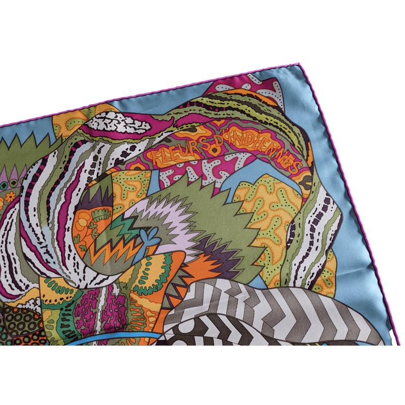 HERMES 2011 Fuchsia/Blue Fleurs d'Indiennes Twill Scarf 90 x 90 cm