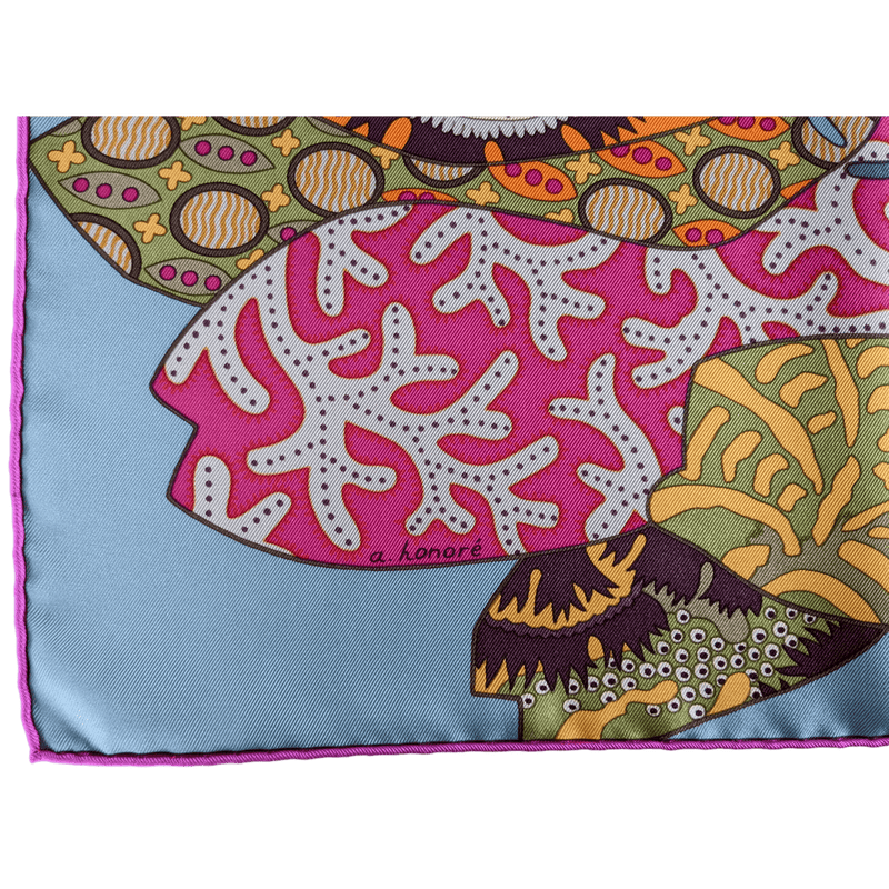 HERMES 2011 Fuchsia/Blue Fleurs d'Indiennes Twill Scarf 90 x 90 cm