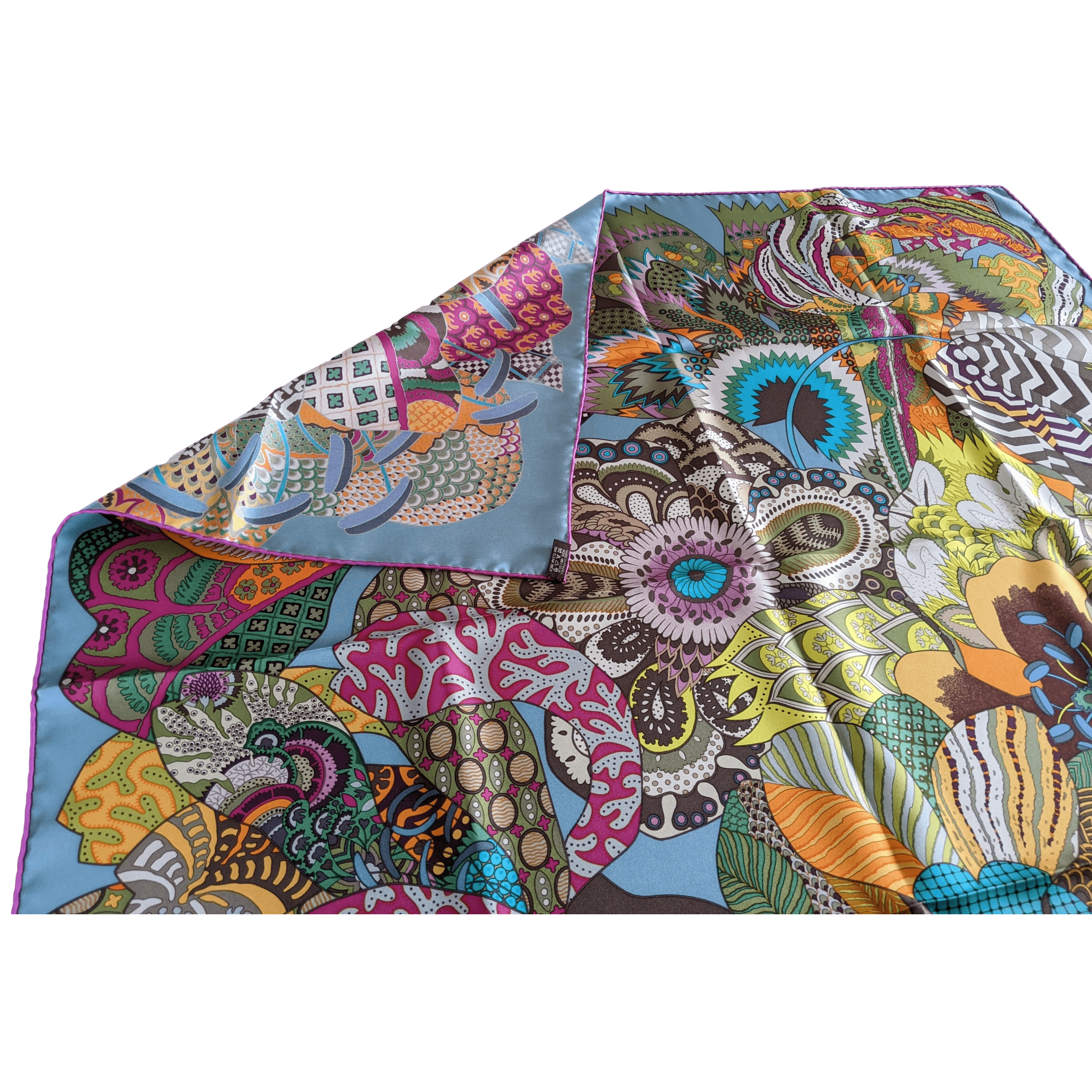 HERMES 2011 Fuchsia/Blue Fleurs d'Indiennes Twill Scarf 90 x 90 cm