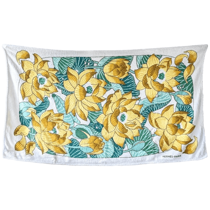 HERMES Fleurs de Lotus Tapis de Plage Terry Beach Towel GM 90 x 150 cm