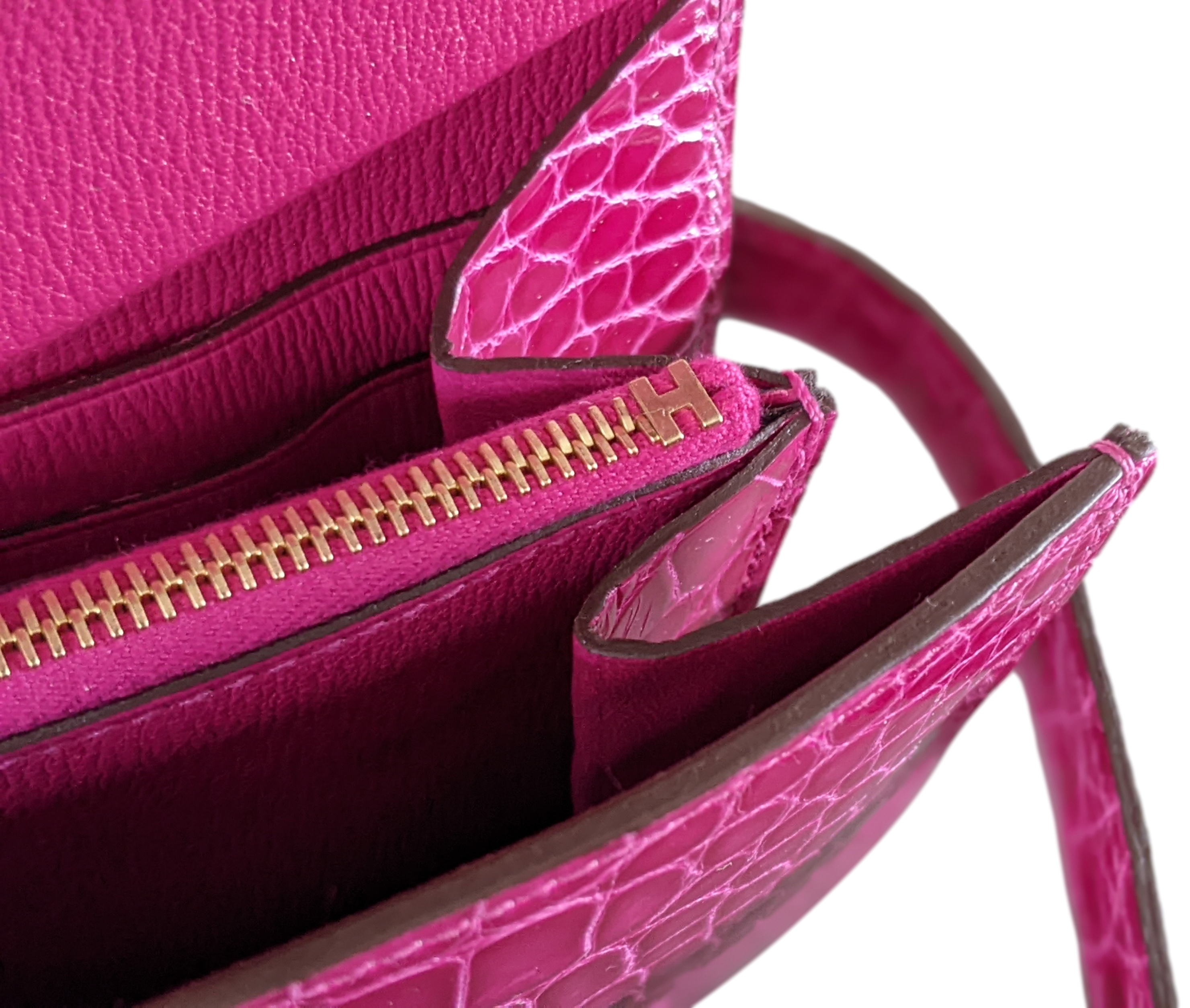 Hermes [L33] Rose Scheherazade Fuchsia Alligator "Kelly Classic Wallet " Evening Clutch Bag GHW