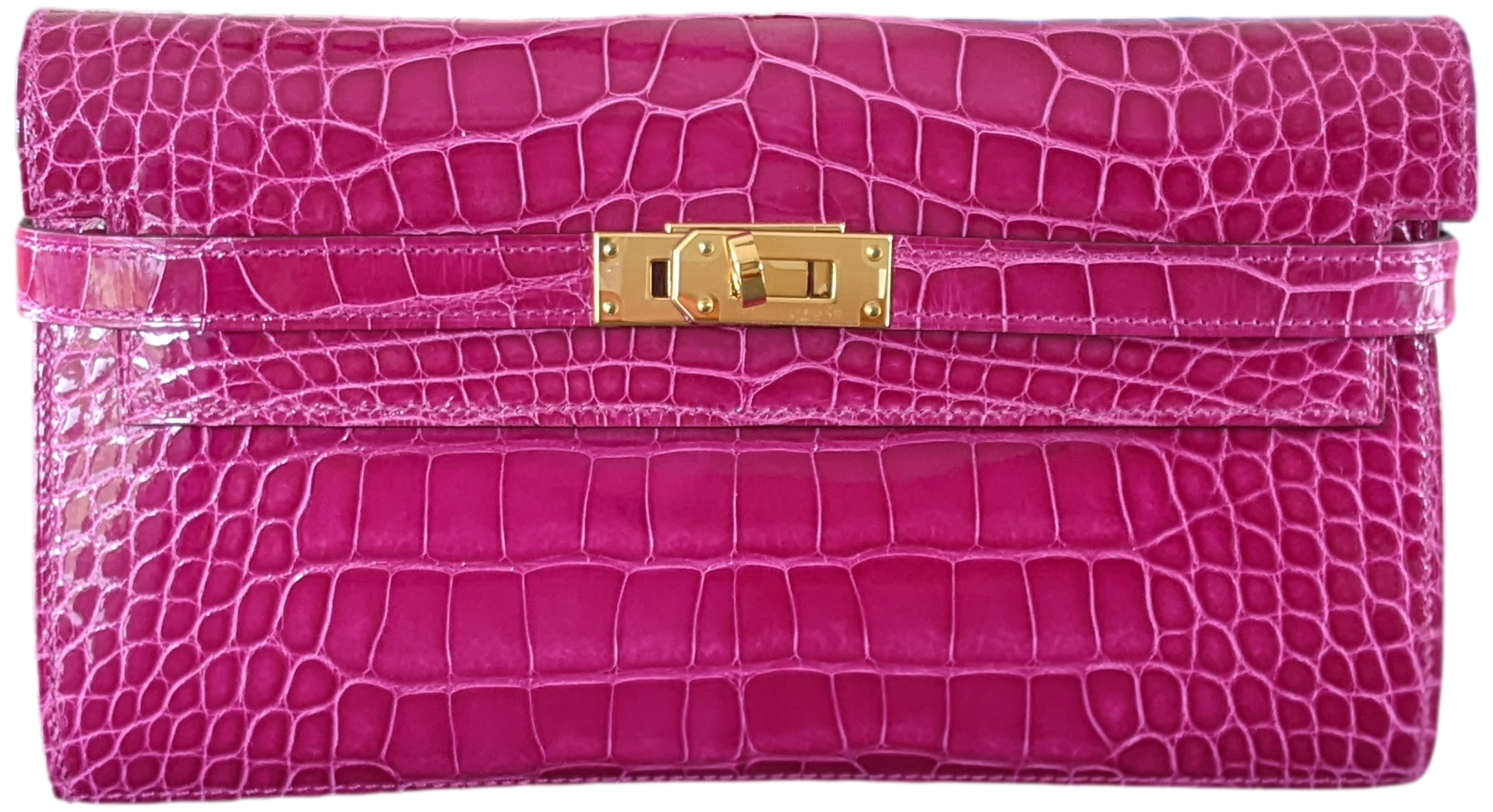 Hermes [L33] Rose Scheherazade Fuchsia Alligator "Kelly Classic Wallet " Evening Clutch Bag GHW