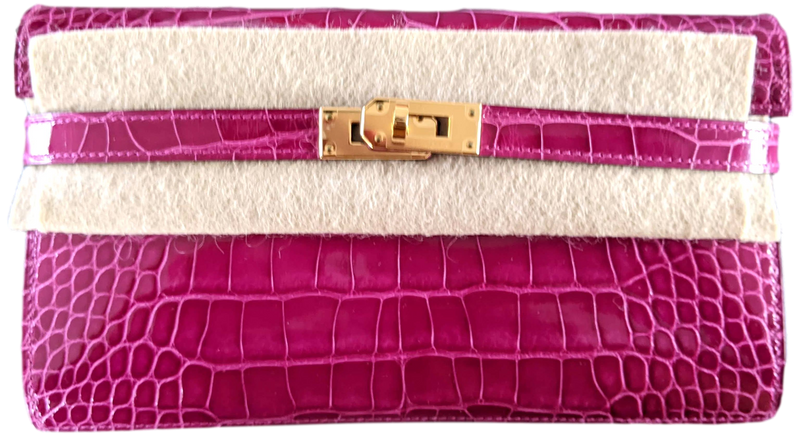 Hermès Shiny Rose Scheherazade Alligator Kelly Pochette Bag with, Lot  #58016