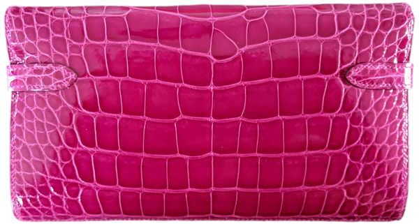 Hermes [L33] Rose Scheherazade Fuchsia Alligator "Kelly Classic Wallet " Evening Clutch Bag GHW