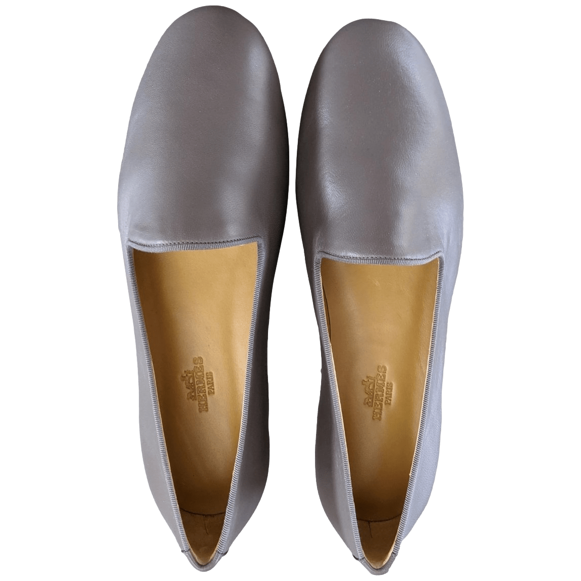 HERMES Elegant Gris Etain Nappa GASPARD Men's Mocassins Shoes