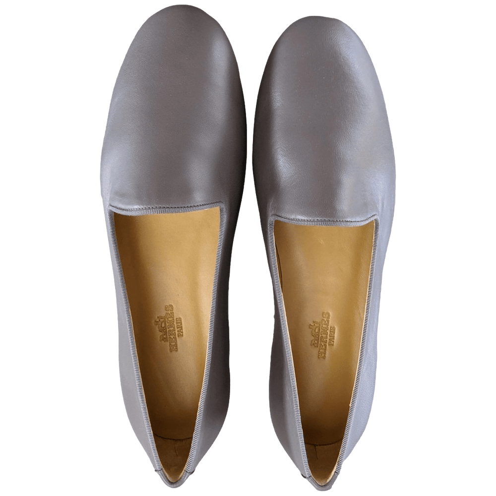 HERMES Elegant Gris Etain Nappa GASPARD Men's Mocassins Shoes, New in Box!  | poupishop