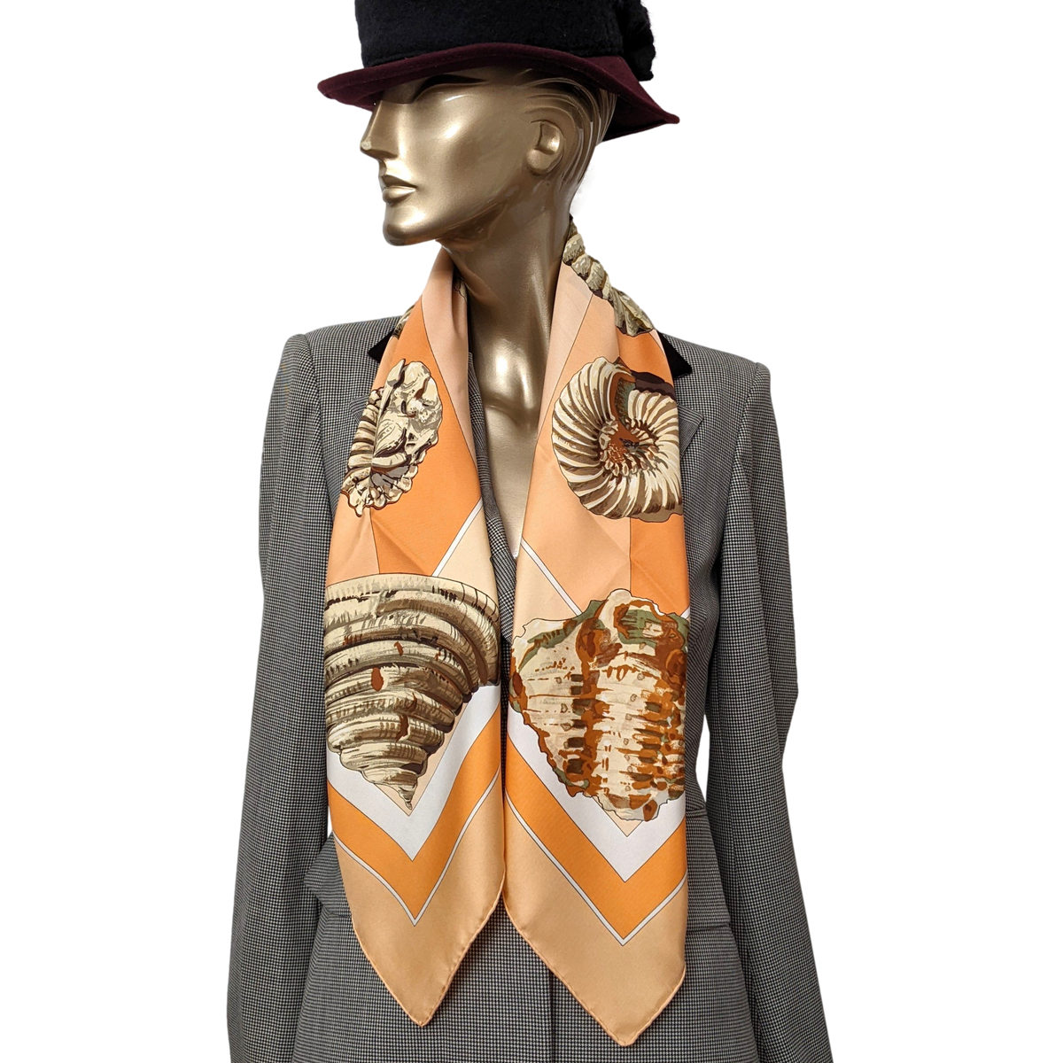 Produits Hermes 1980 Special Issue Abricot/Rose/Blanc " Geologie" by Loic Dubigeon Silk Twill 90cm with Blanc Matte Overlay