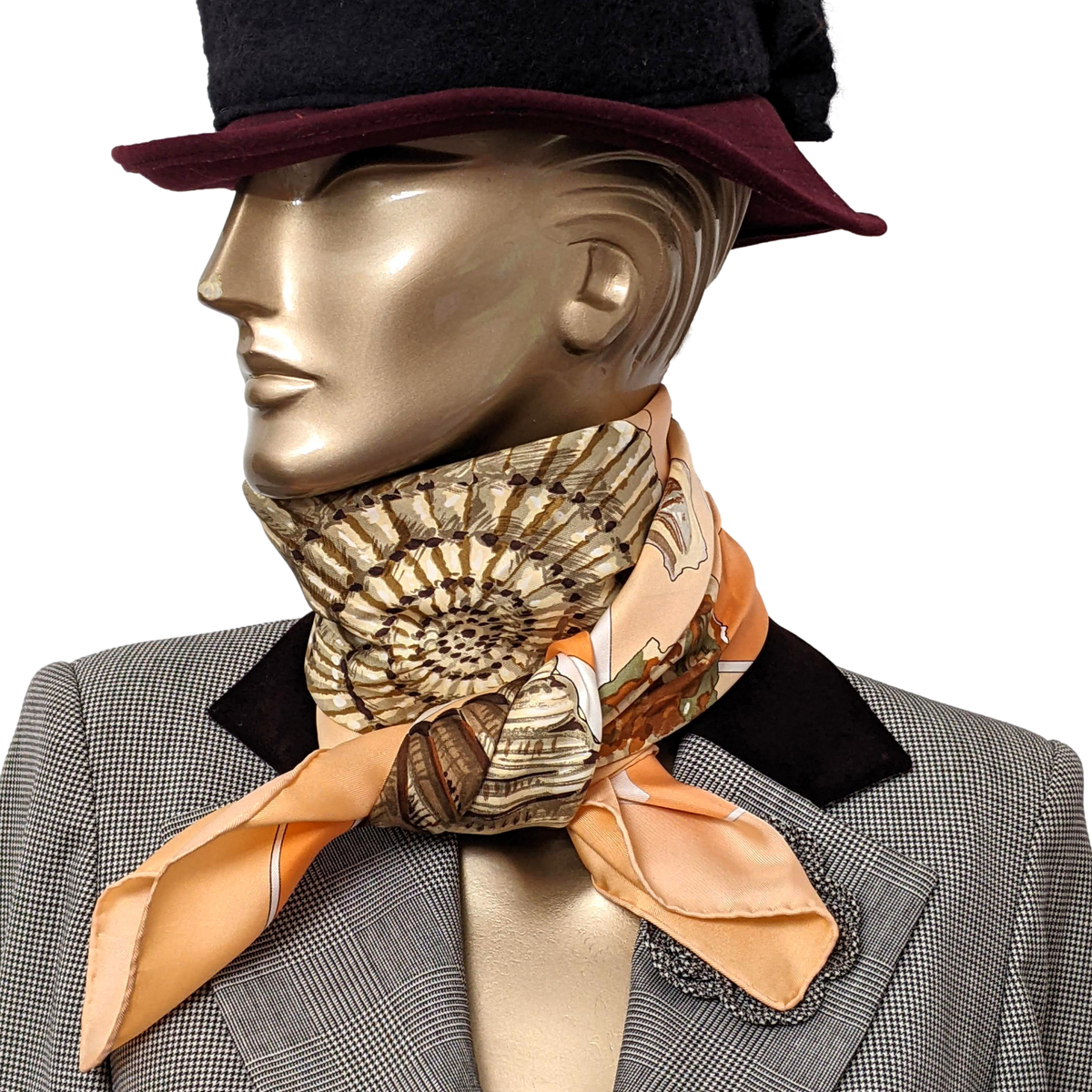 Produits Hermes 1980 Special Issue Abricot/Rose/Blanc " Geologie" by Loic Dubigeon Silk Twill 90cm with Blanc Matte Overlay