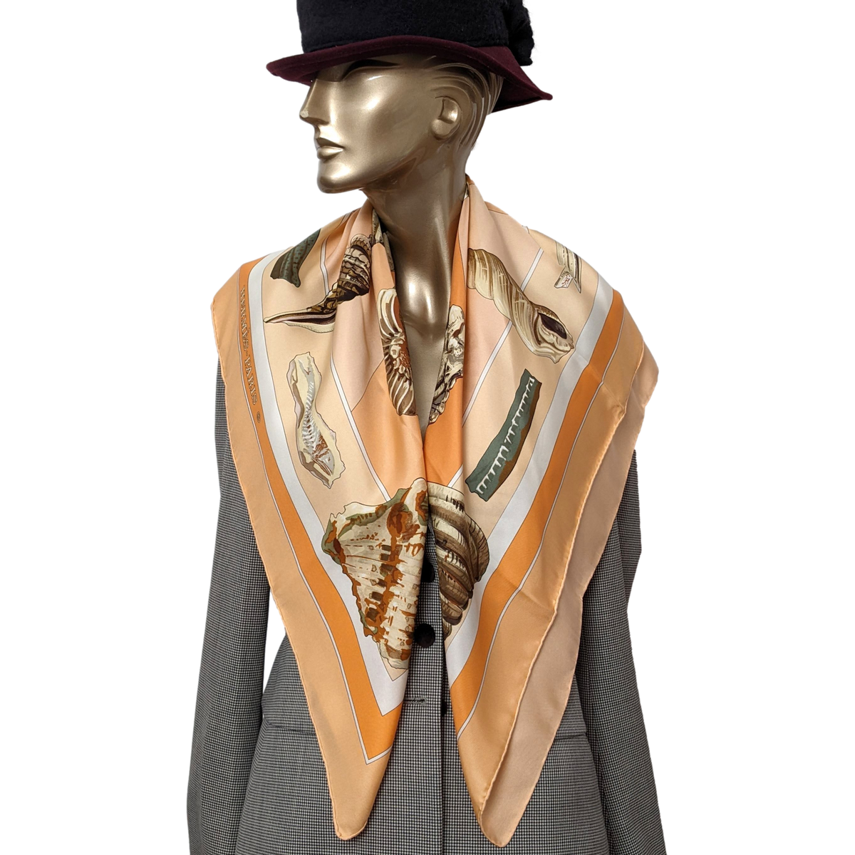 Produits Hermes 1980 Special Issue Abricot/Rose/Blanc " Geologie" by Loic Dubigeon Silk Twill 90cm with Blanc Matte Overlay