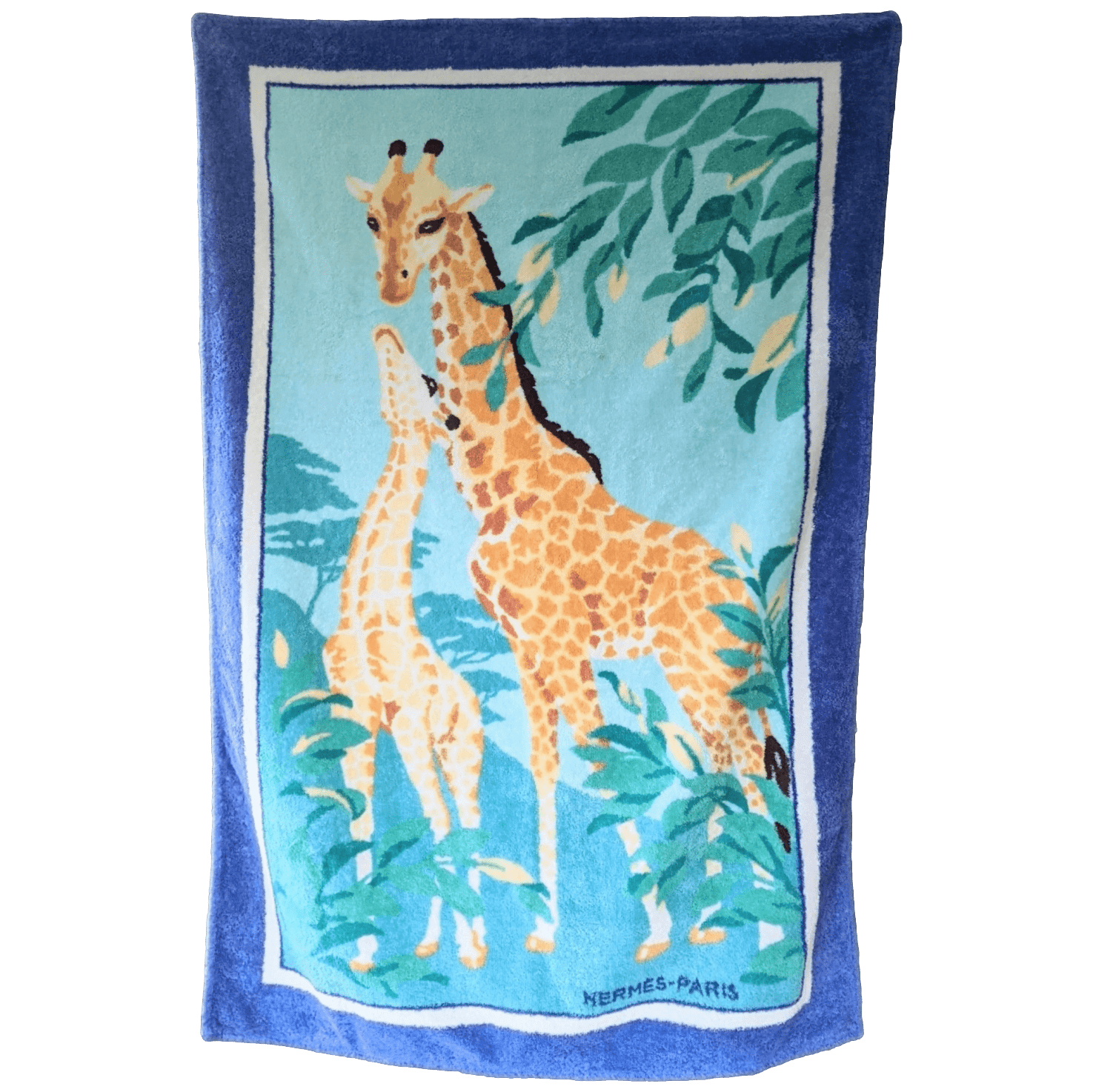 HERMES Girafes Terry Cotton Beach Towel 90 x 150 cm