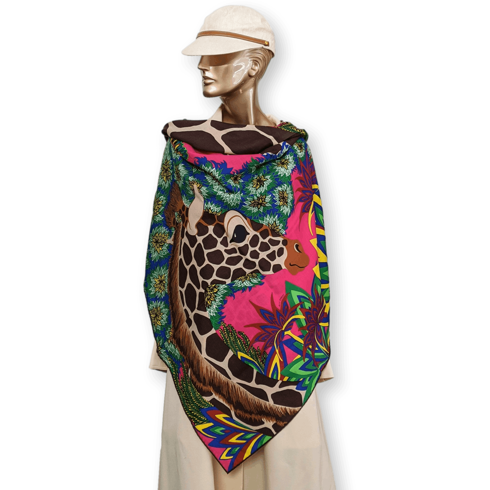 HERMÈS Girafes The Three Graces by Alice Shirley Cashmere Silk Shawl 140