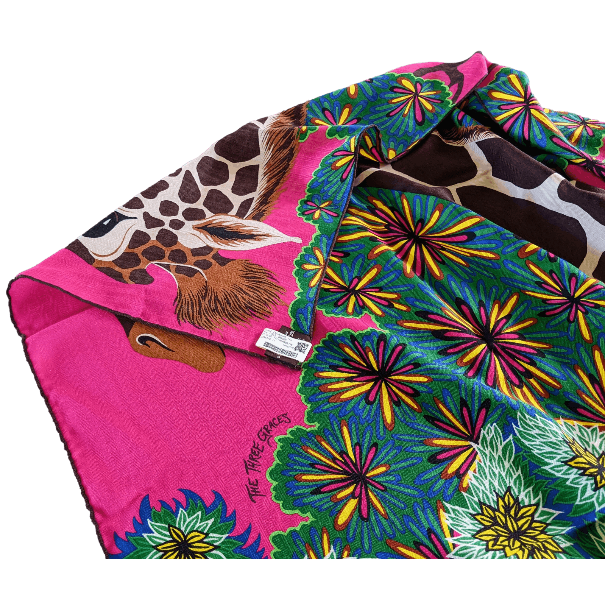 HERMÈS Girafes The Three Graces by Alice Shirley Cashmere Silk Shawl 140