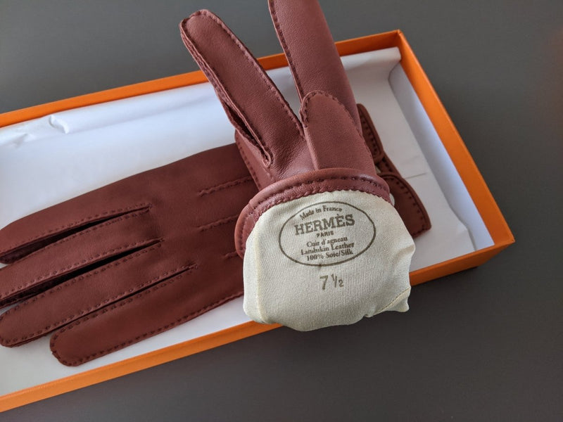 Hermes [GL01] Women's Santal Glace Lambskin GANTS FEMME NERVURES DROITES Gloves Sz 075, BNWTIB! - poupishop