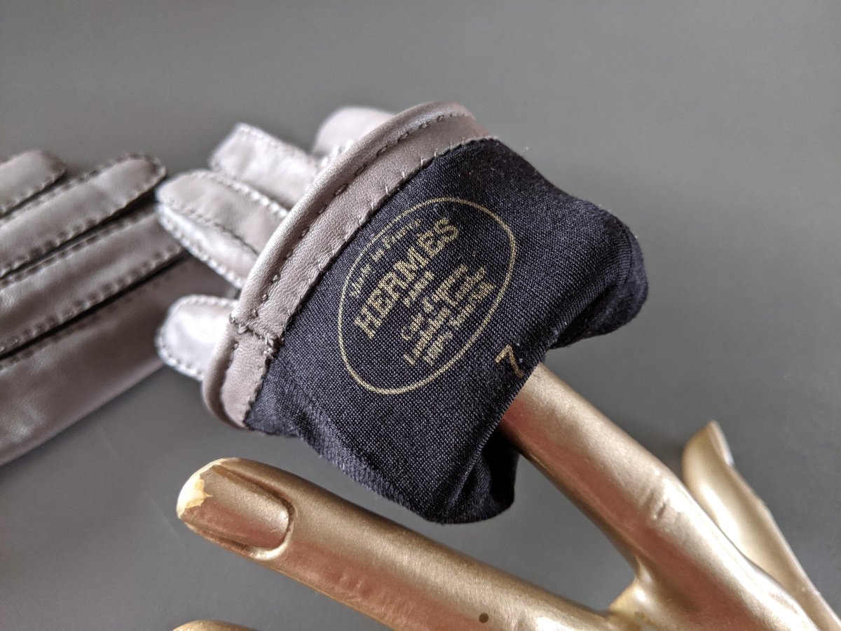 Hermes [GL05] Women's Etain Glace Lambskin GANTS FEMME NERVURES DROITES GlovesSz 070, BNWTIB! - poupishop