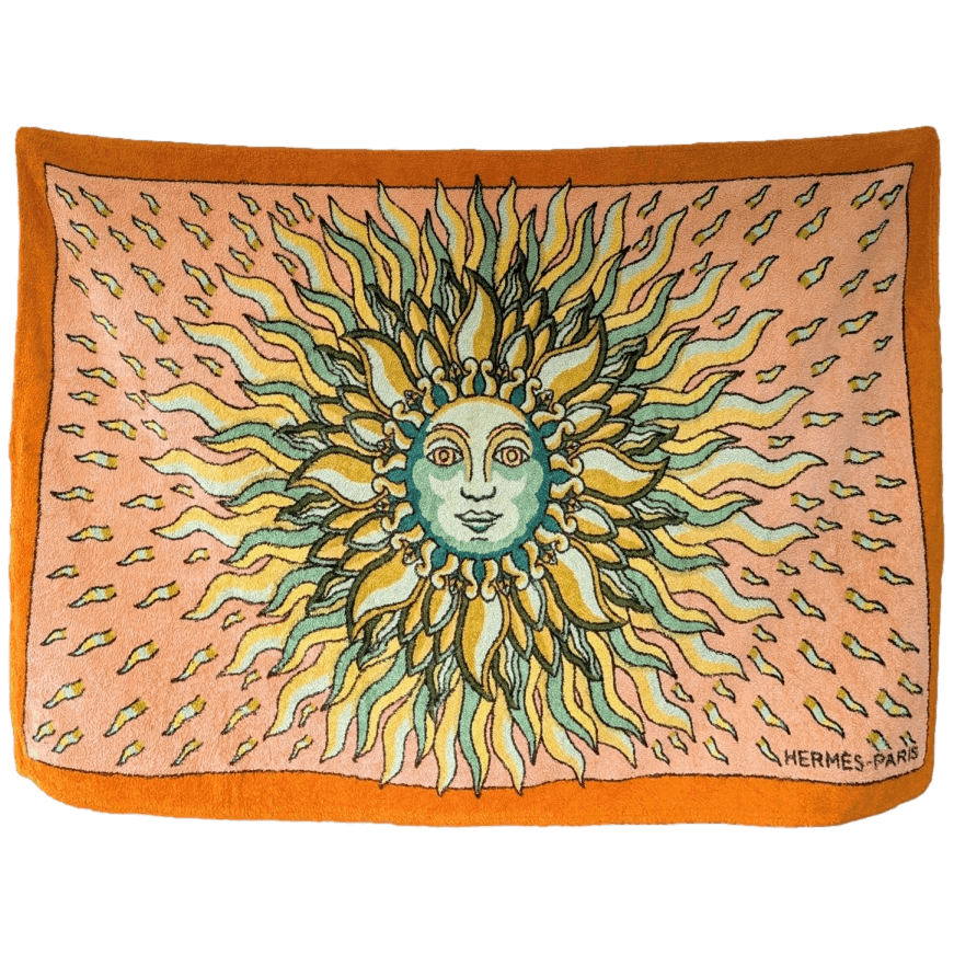 HERMES Gloria Soli Beach Towel GM 90 x 150 cm Orange Poppy Cotton Terry Pristine