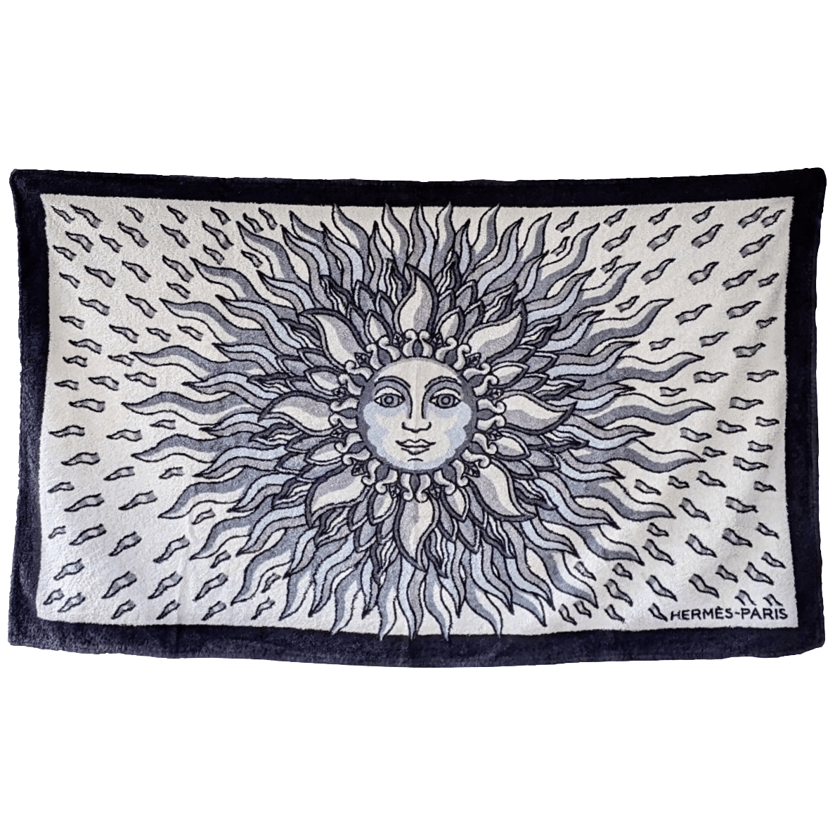HERMES Gloria Soli B/W Tapis de Plage Terry Beach Towel GM 90 x 150 cm