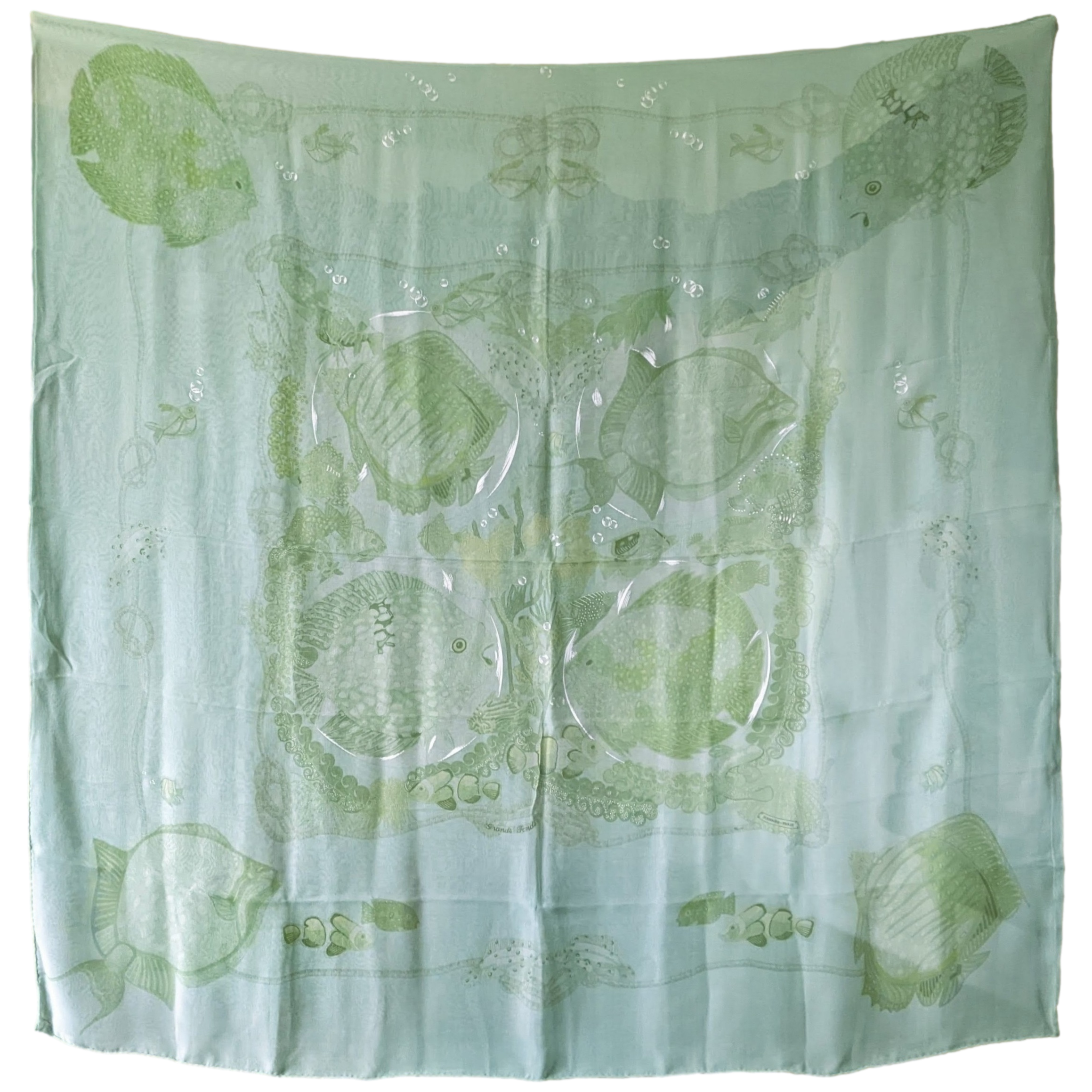 HERMES GRANDS FONDS DOUBLE FACE Green & Blanc Matte Overlay Mousseline 140 x 140 cm