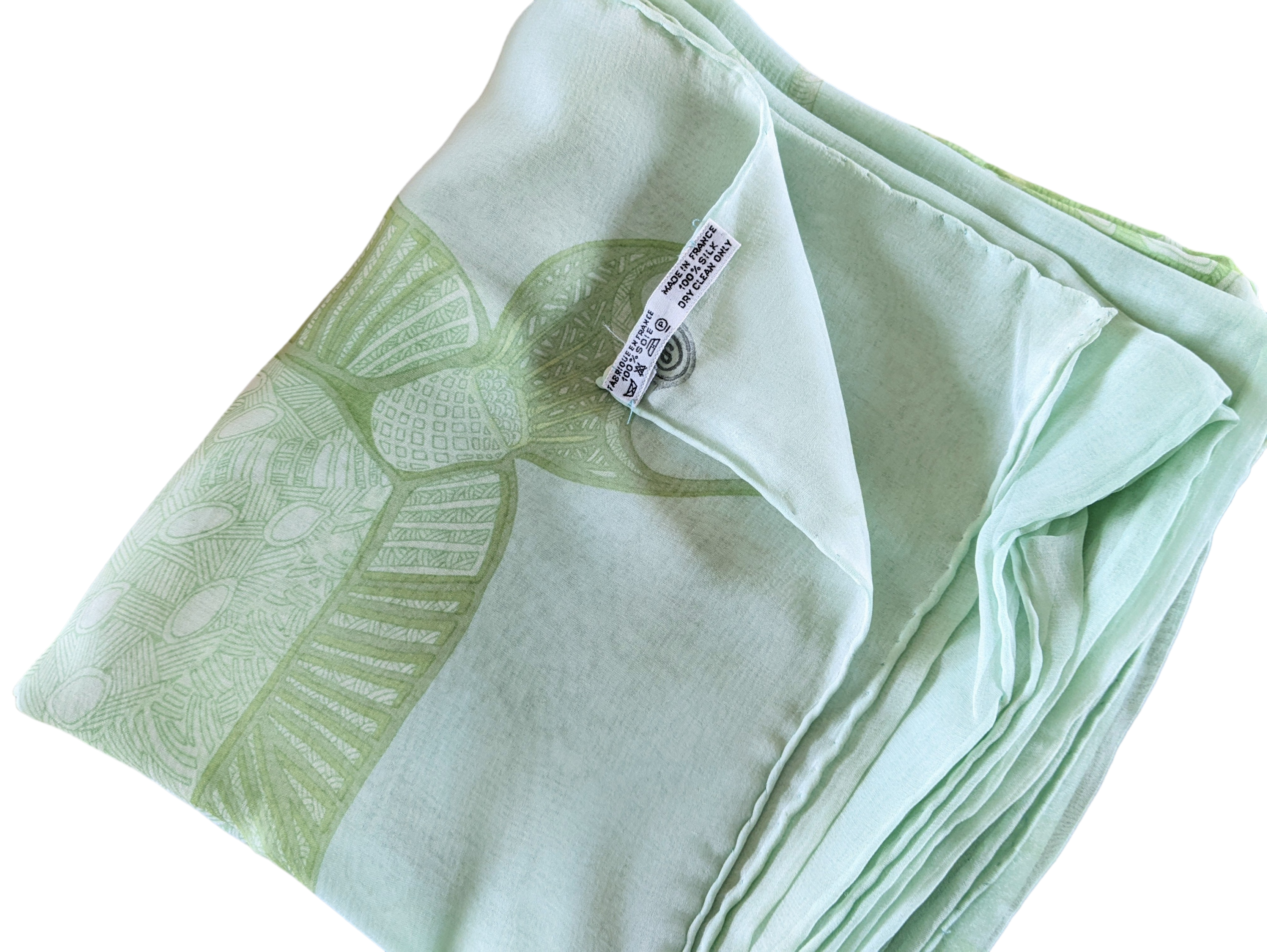 HERMES GRANDS FONDS DOUBLE FACE Green & Blanc Matte Overlay Mousseline 140 x 140 cm, RARE!
