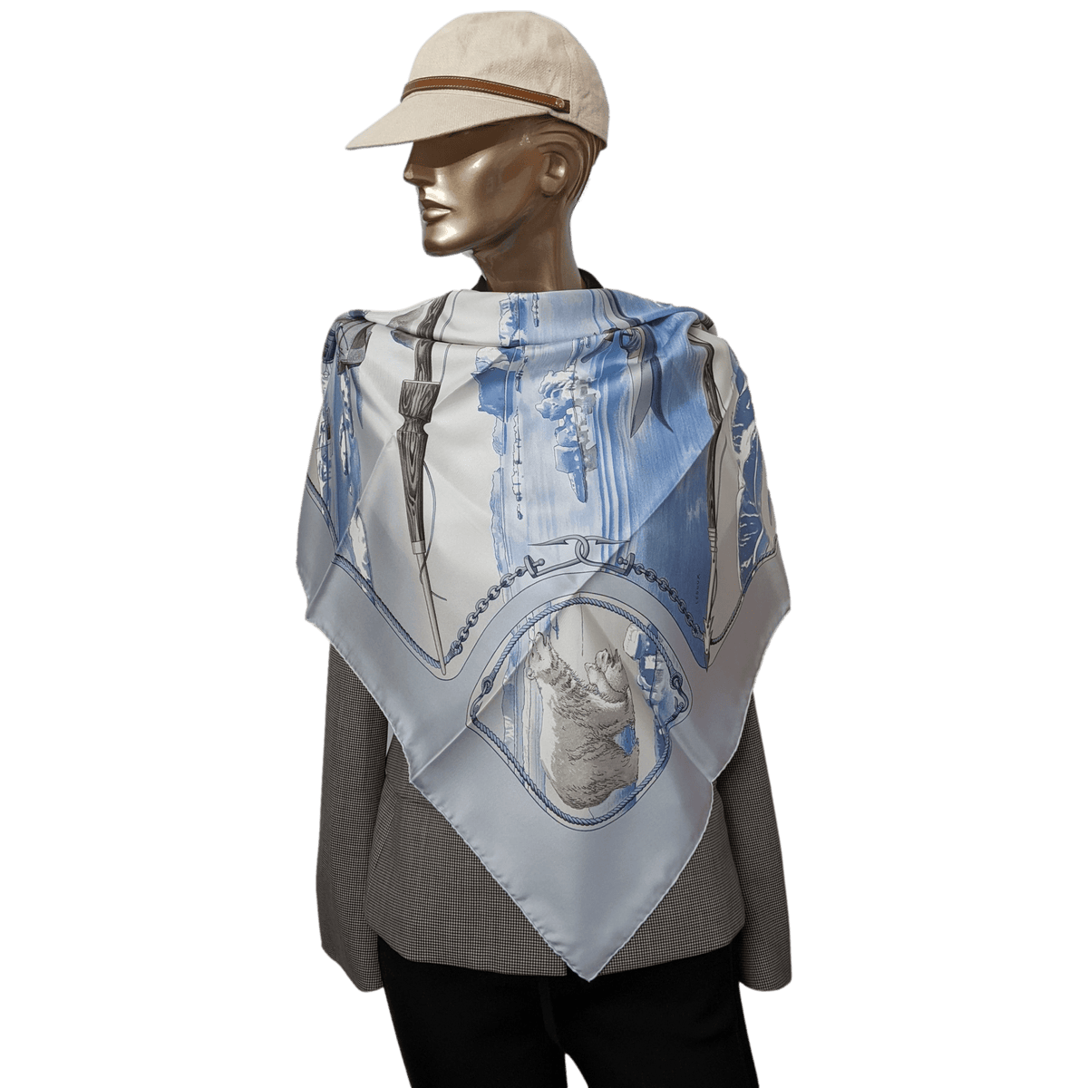 HERMES GRONLAND 2000s Twill Silk with Blanc Matte Overlay Carre 90 x 90 cm