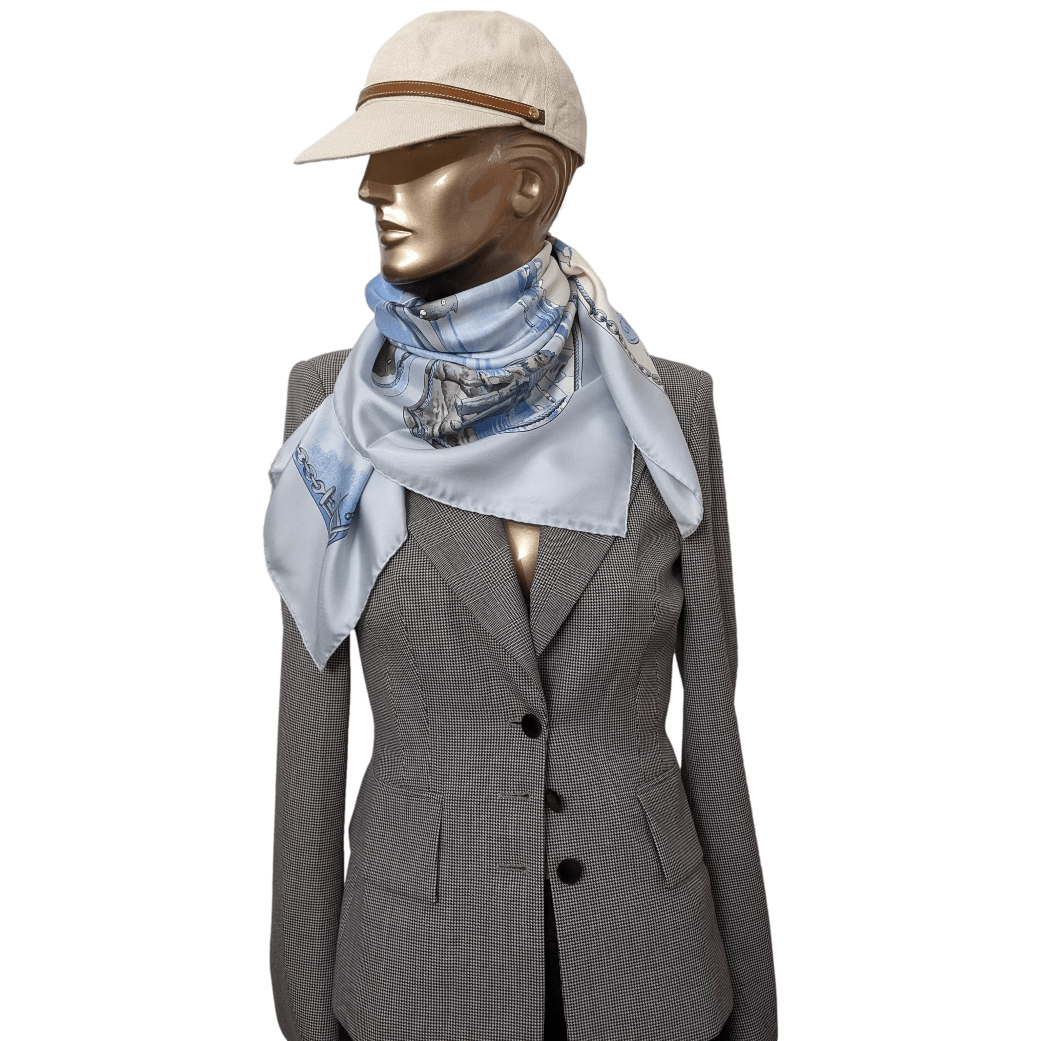 HERMES GRONLAND 2000s Twill Silk with Blanc Matte Overlay Carre 90 x 90 cm