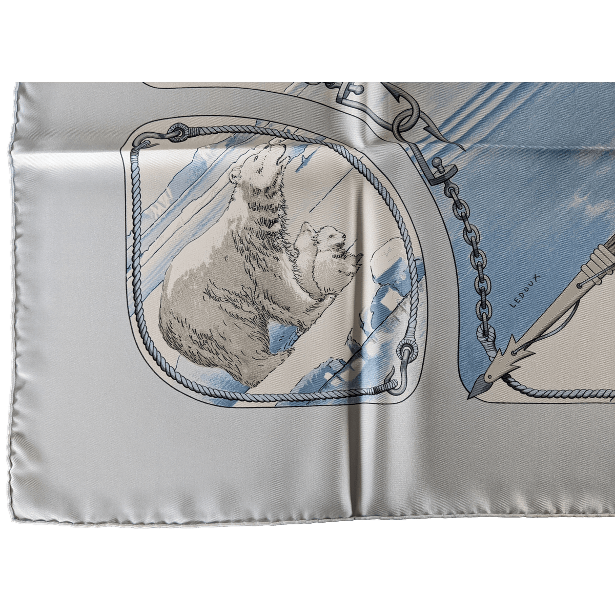 HERMES GRONLAND 2000s Twill Silk with Blanc Matte Overlay Carre 90 x 90 cm