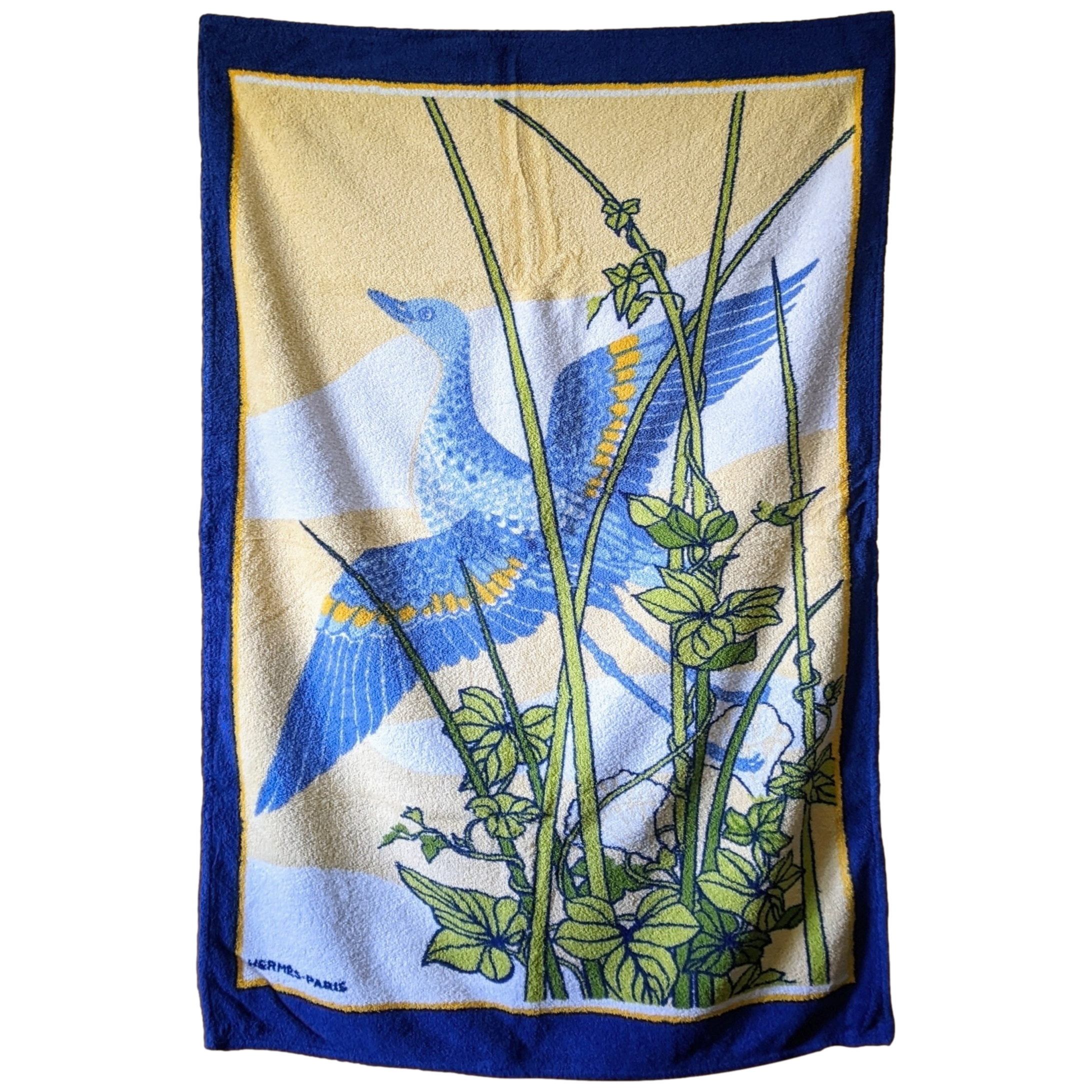 HERMES GRUE Bird Terry Beach Towel GM 90 x 150 cm