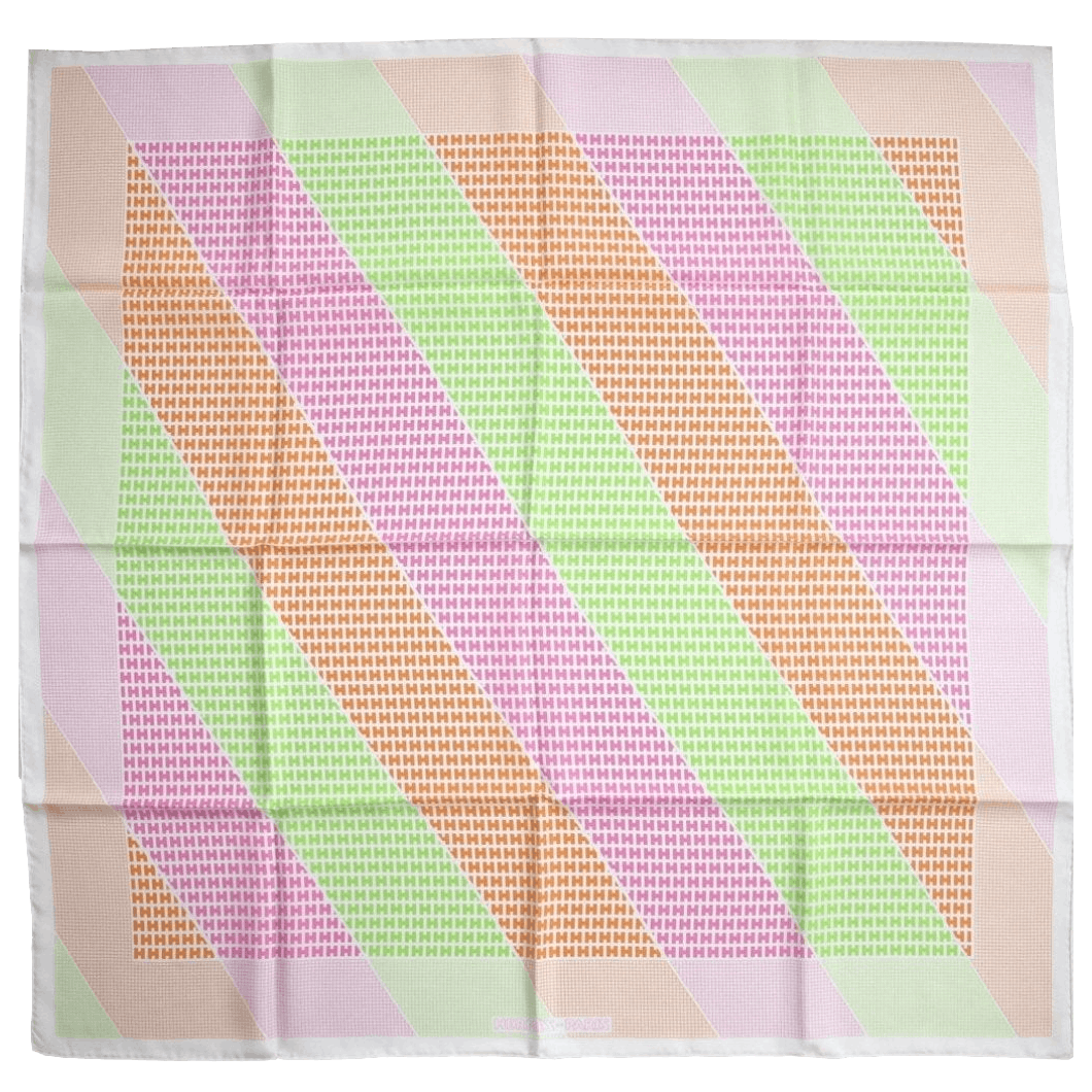 Hermes 2005 Rose/Green/Orange H en Biais Twill 90cm