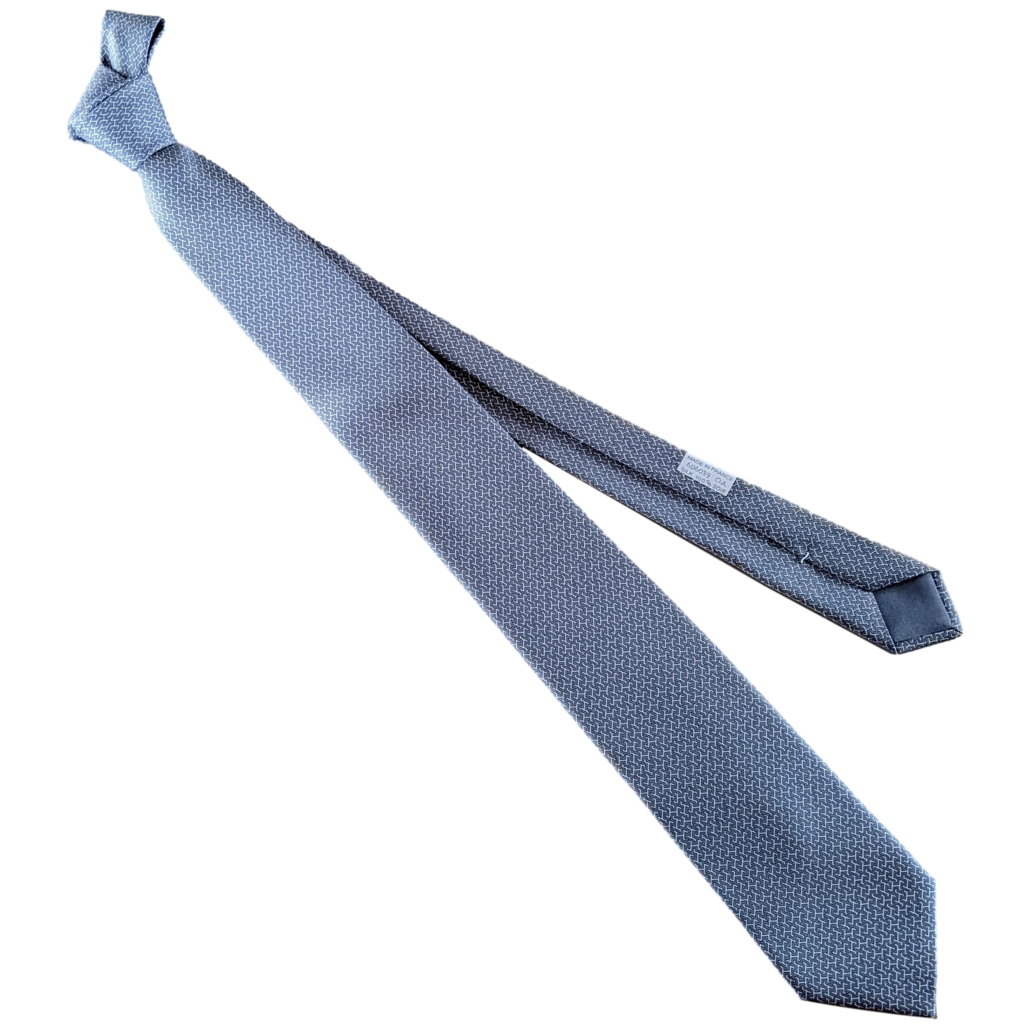 HERMES H Grey Twill Silk Classic Tie 9 cm