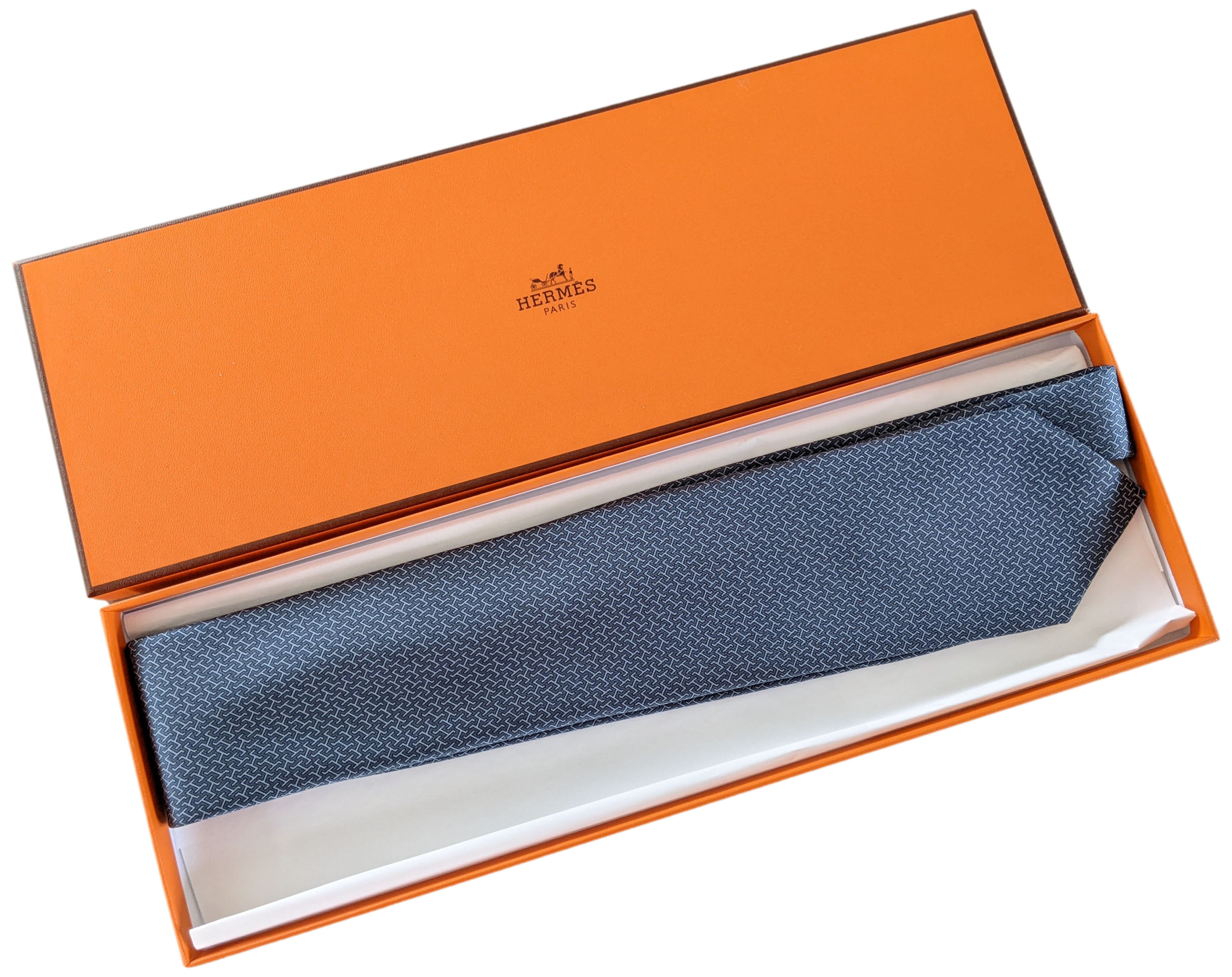 HERMES H Grey Twill Silk Classic Tie 9 cm