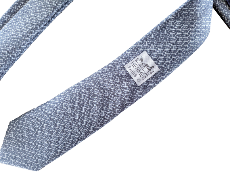 HERMES H Grey Twill Silk Classic Tie 9 cm