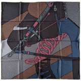 Hermes Men's Brown/Kaki/Lie de Vin HARNAIS DE CABRIOLET 70% Cashmere Carre H 100 cm