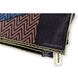 Hermes Men's Brown/Kaki/Lie de Vin HARNAIS DE CABRIOLET 70% Cashmere Carre H 100 cm