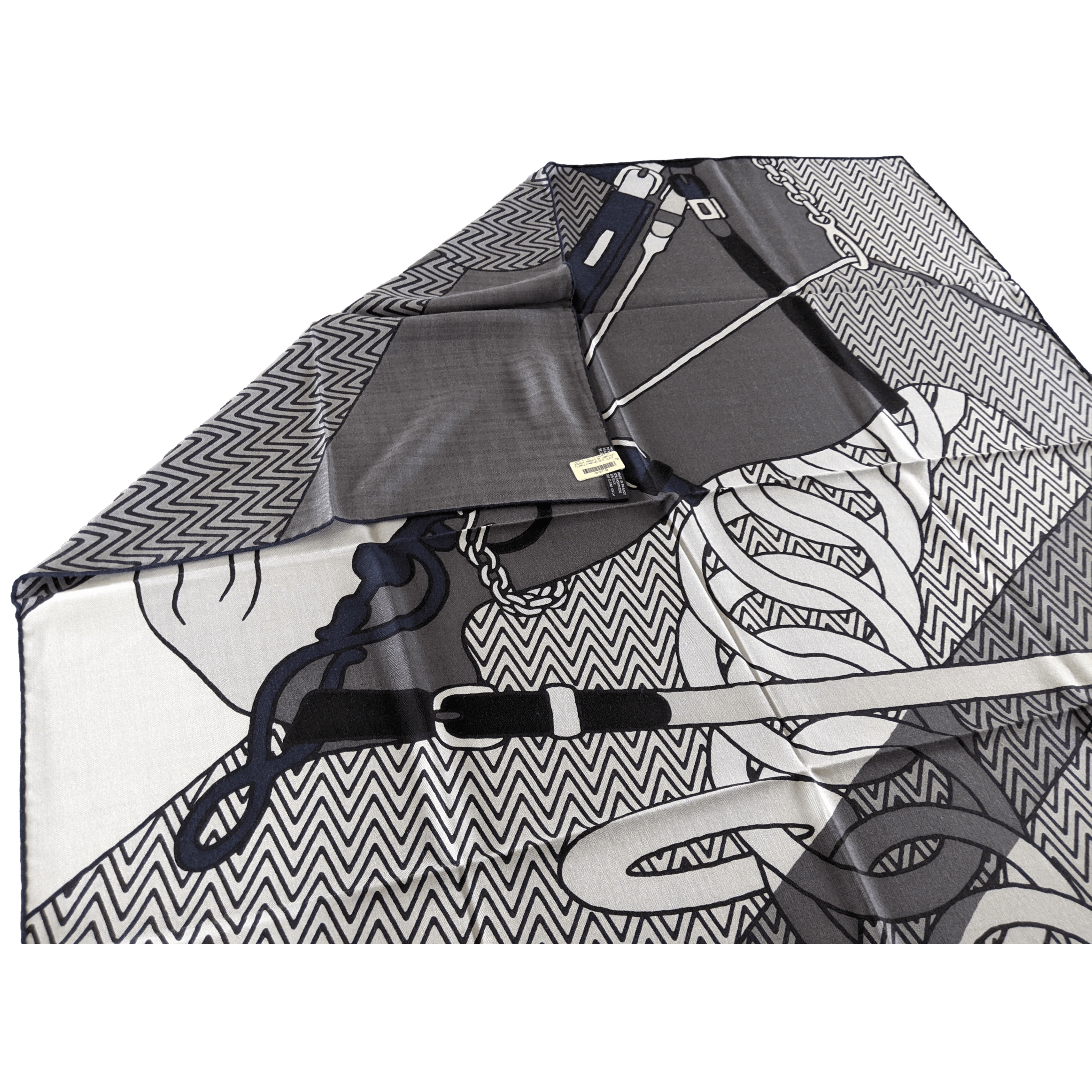 Hermes Men's Grey/Navy HARNAIS DE CABRIOLET 70% Cashmere Carre H 100 cm