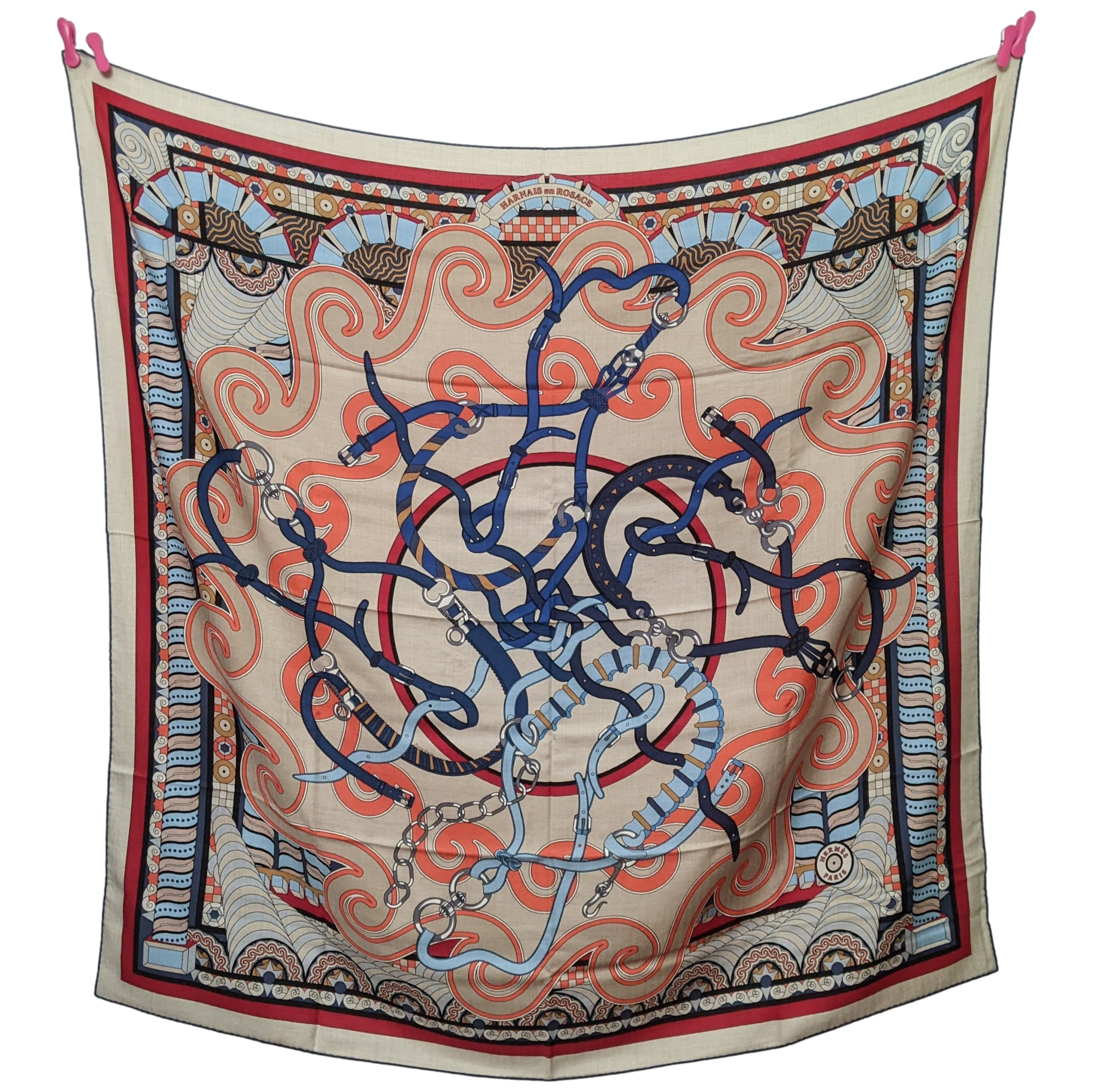 HERMES HARNAIS EN ROSACE [Jutta41] Cashmere Shawl 140 x 140 cm