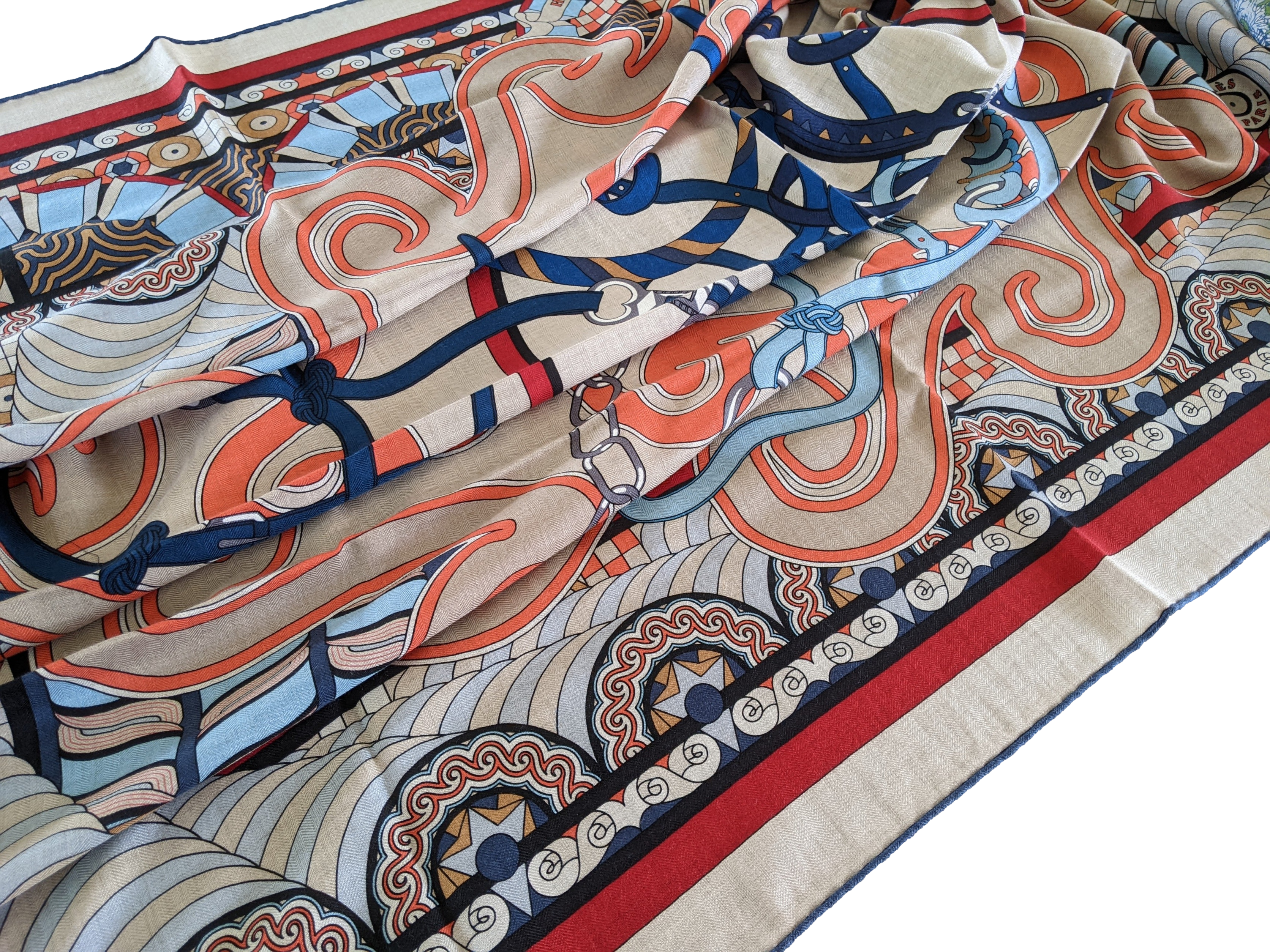 HERMES HARNAIS EN ROSACE [Jutta41] Cashmere Shawl 140 x 140 cm