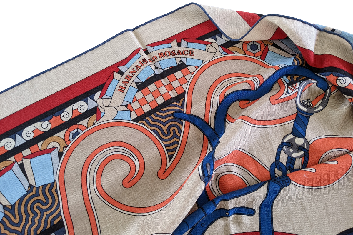 HERMES HARNAIS EN ROSACE [Jutta41] Cashmere Shawl 140 x 140 cm