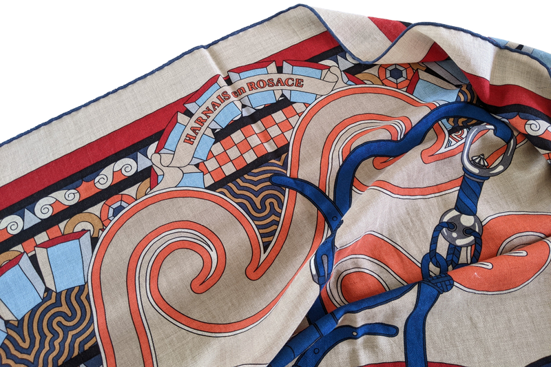 HERMÈS Vintage Silk Scarf LES SANGLES By Joachim Metz 1985 W/Box HERMÈS Vintage Silk Scarf LES SANGLES By Joachim Metz 1985 W/Box