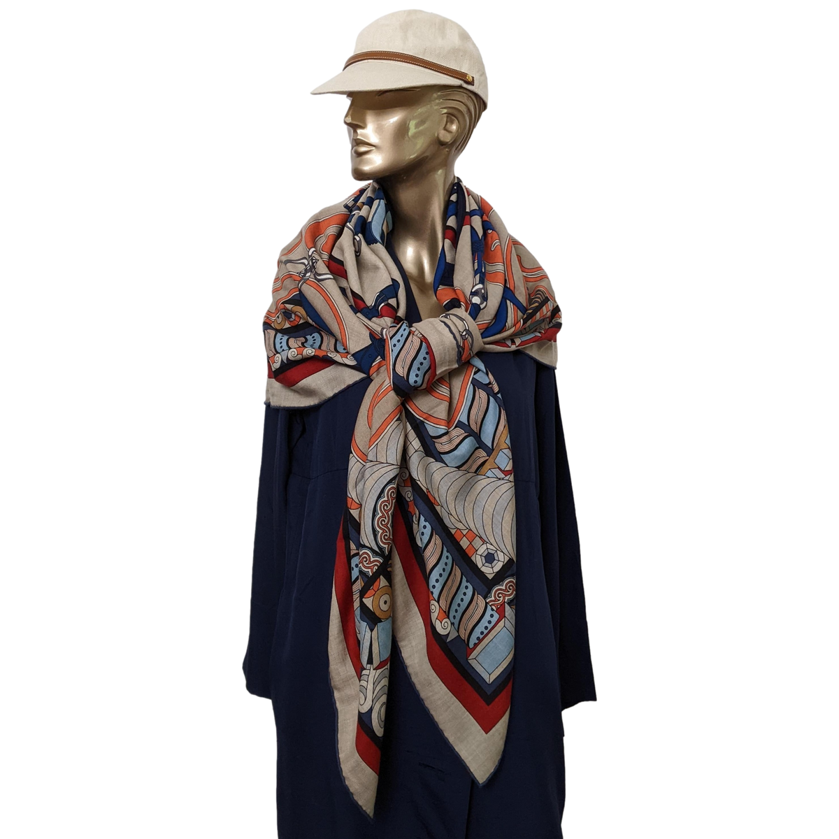 HERMES HARNAIS EN ROSACE [Jutta41] Cashmere Shawl 140 x 140 cm