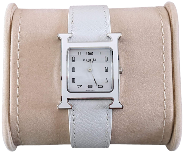 HERMES [M05] HEURE H White Watch, Medium Model 30 mm